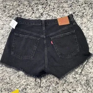 Levi's 501 Black High-rise Shorts Distressed Size 28